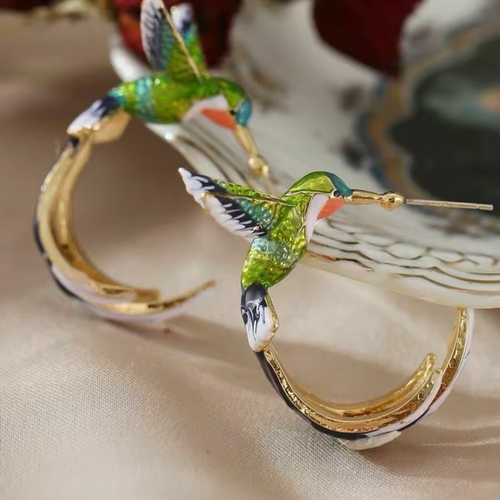Colorful Hummingbird Hoop Earrings